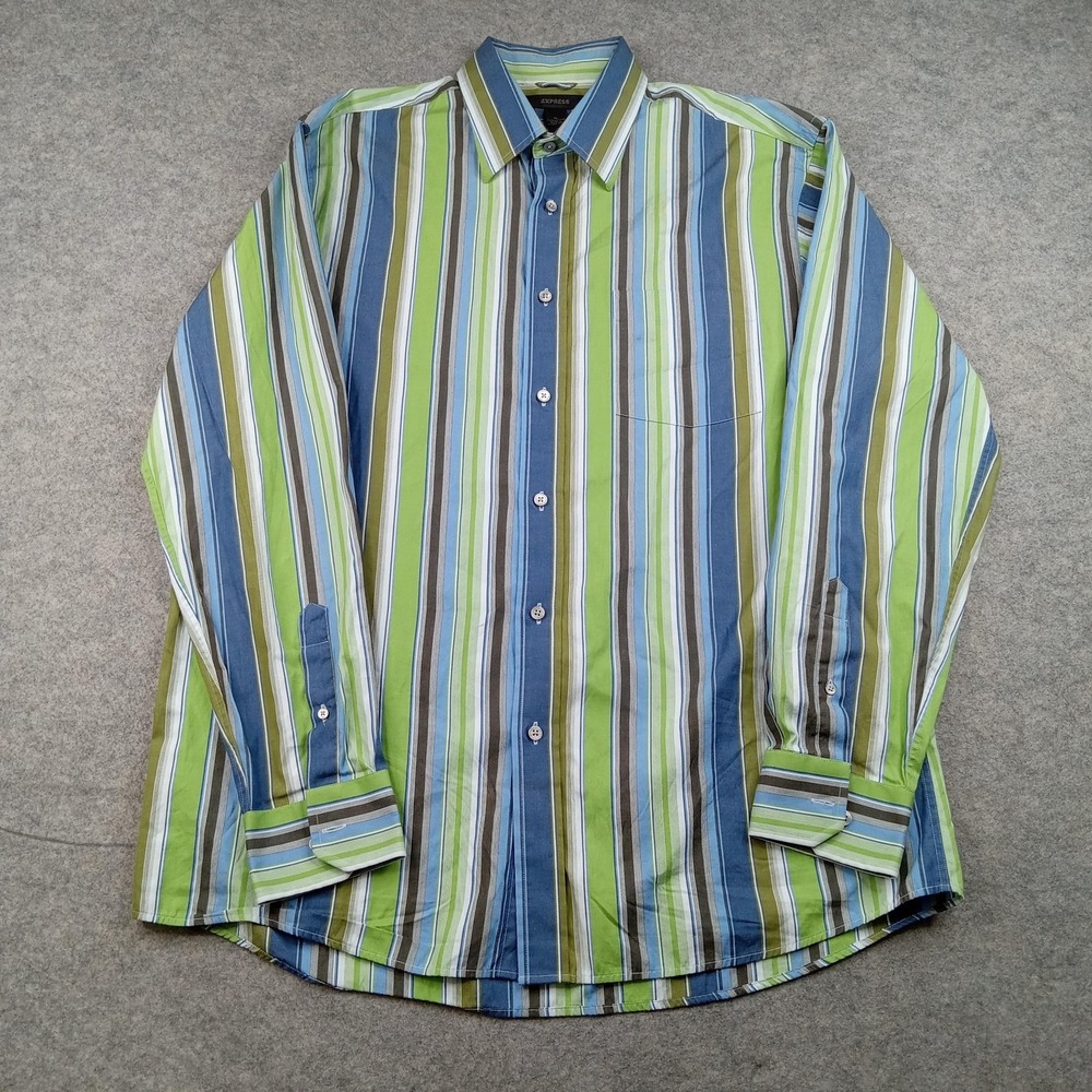 Express Shirt Mens XL Multicolor Stripe Button Front Long Sleeve Cotton Casual